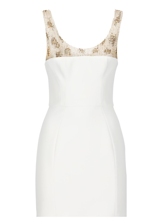 Elisabetta Franchi Beaded Crepe Mini Dress In White