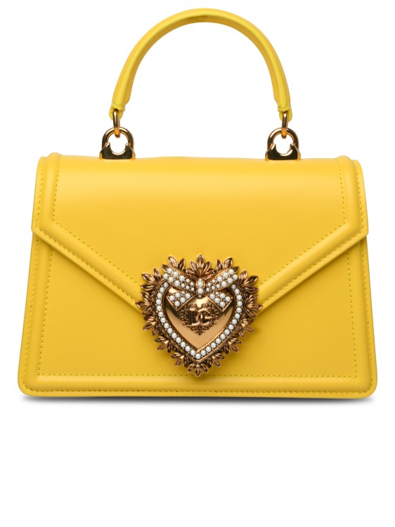 Shop Dolce & Gabbana Small 'devotion' Yellow Leather Bag In Gold