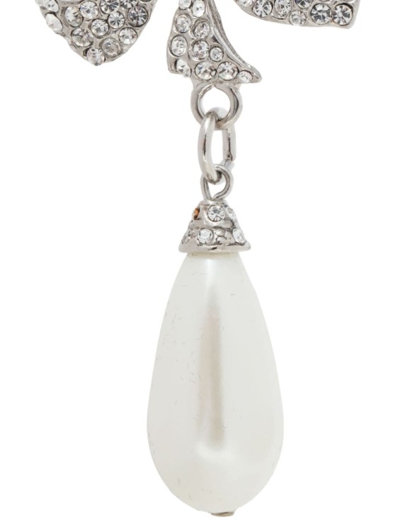 Shop Alessandra Rich Crystal Bow Earrings Crystal Bow Earrings With Pendant Pearl In Silver