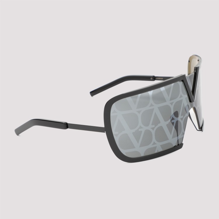 Shop Valentino Romask Monogram Pattern Black Iron Metal Sunglasses In Grey