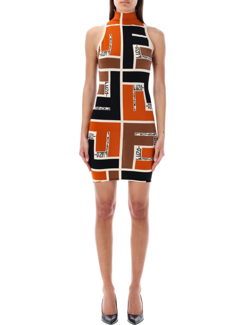 Fendi Ff Puzzle Viscose-blend Dress In Multicolor