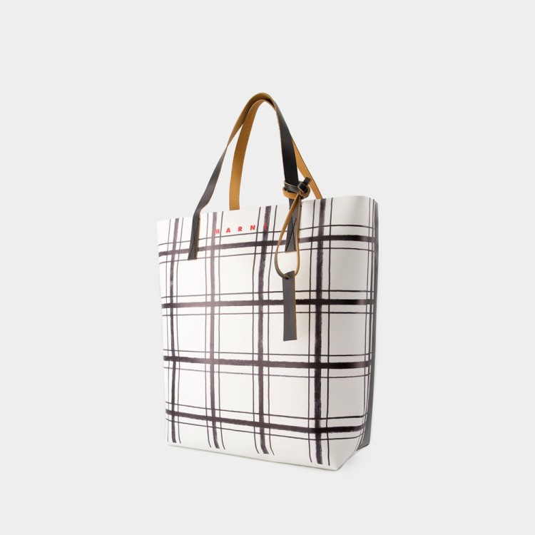 Shop Marni Tribeca Tote Bag - Leather - White/black