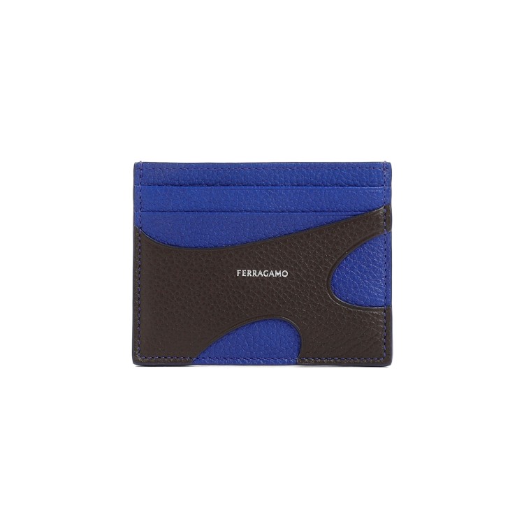 Shop Ferragamo Brown Grained Calf Leather Cut Out Credit Card Case In Multicolor