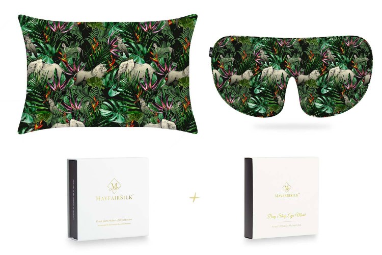 Mayfairsilk Jungle Pillowcase + Deep Sleep Eye Mask Gift Set In Green
