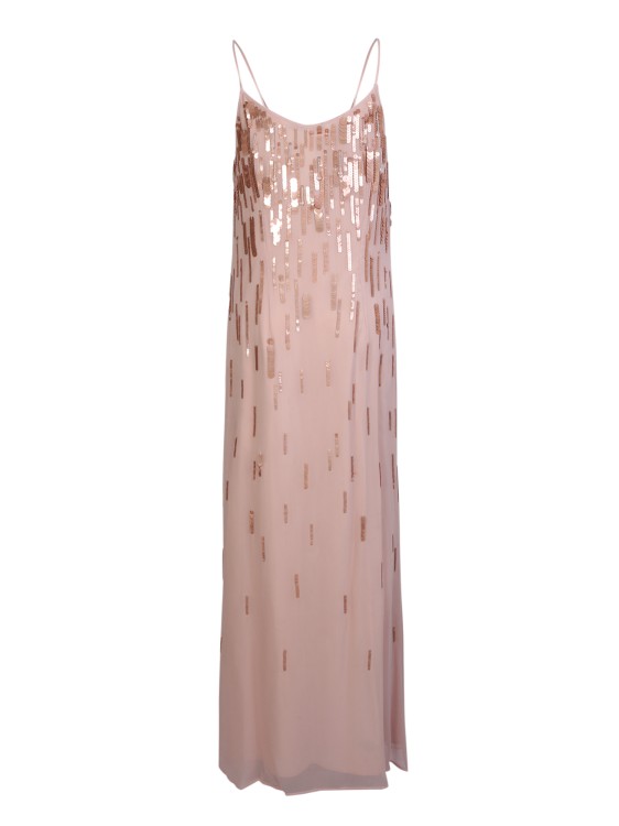 Shop Amen Embroidered Sequin Long Dress In Pink