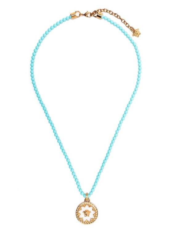 Versace Turquoise Medusa Plate Necklace In Blue