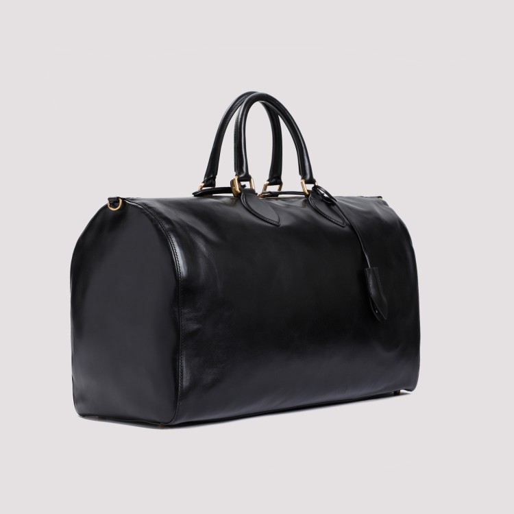 Shop Khaite Pierre Black Calf Leather Weekender Handbag