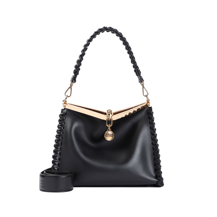 Shop Etro Black Leather Vela M Bag