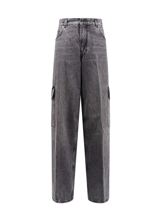 Shop Haikure Cotton Cargo Trouser With Back Logo Patch In Grey