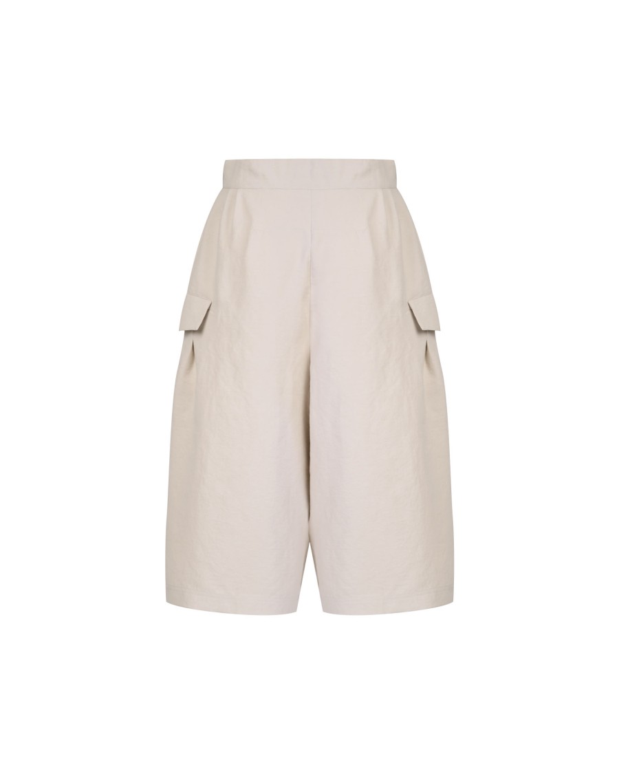 Takaturna Loose Shorts With Elastic Waistband And Contrasting Zip Detail In Neutrals