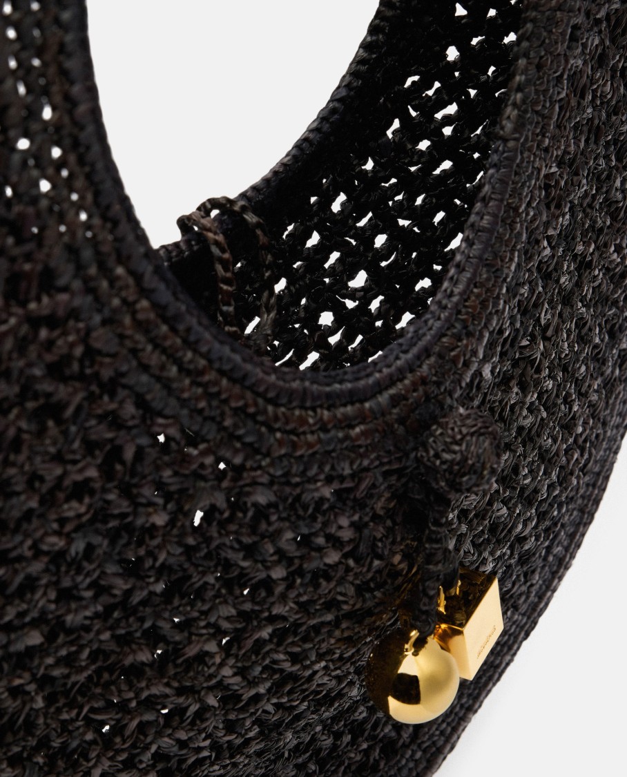 Shop Jacquemus Le Rond Spiaggia Raffia Handbag In Black