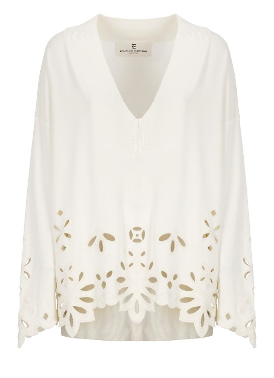 Shop Ermanno Scervino Viscose Sweater With Embroideries In White