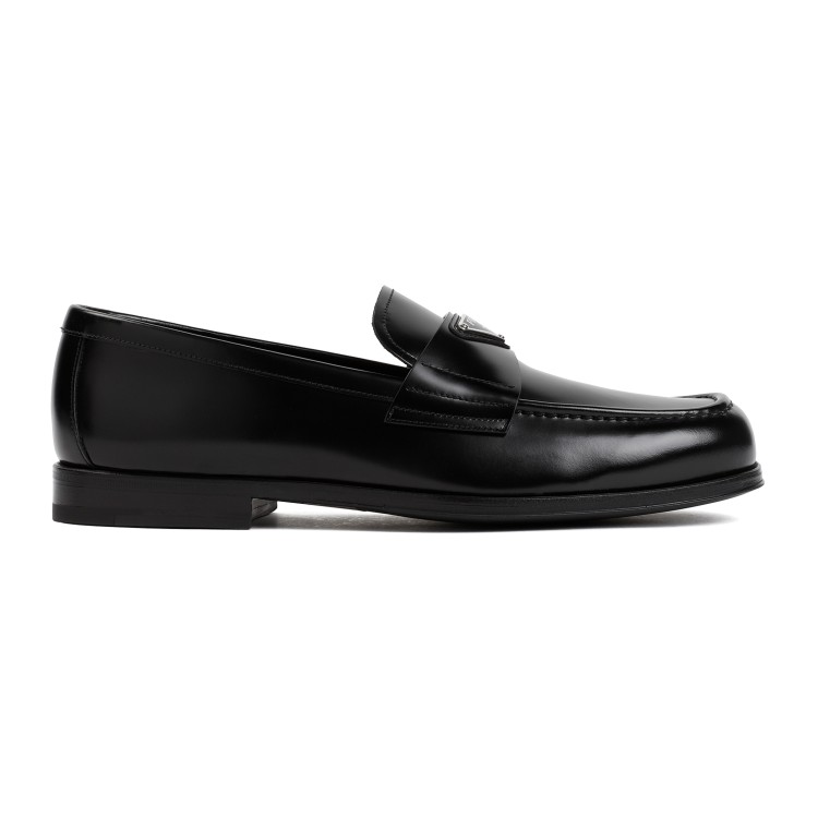 Shop Prada Black Brushed Calf Leather Loafers