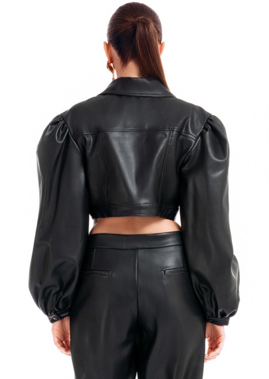 Shop Selmacilek Black Vegan Cropped Leather Jacket