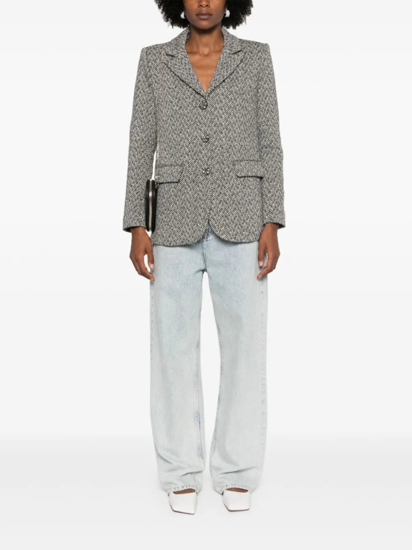 Shop Self-portrait Herringbone Blazer In Grey