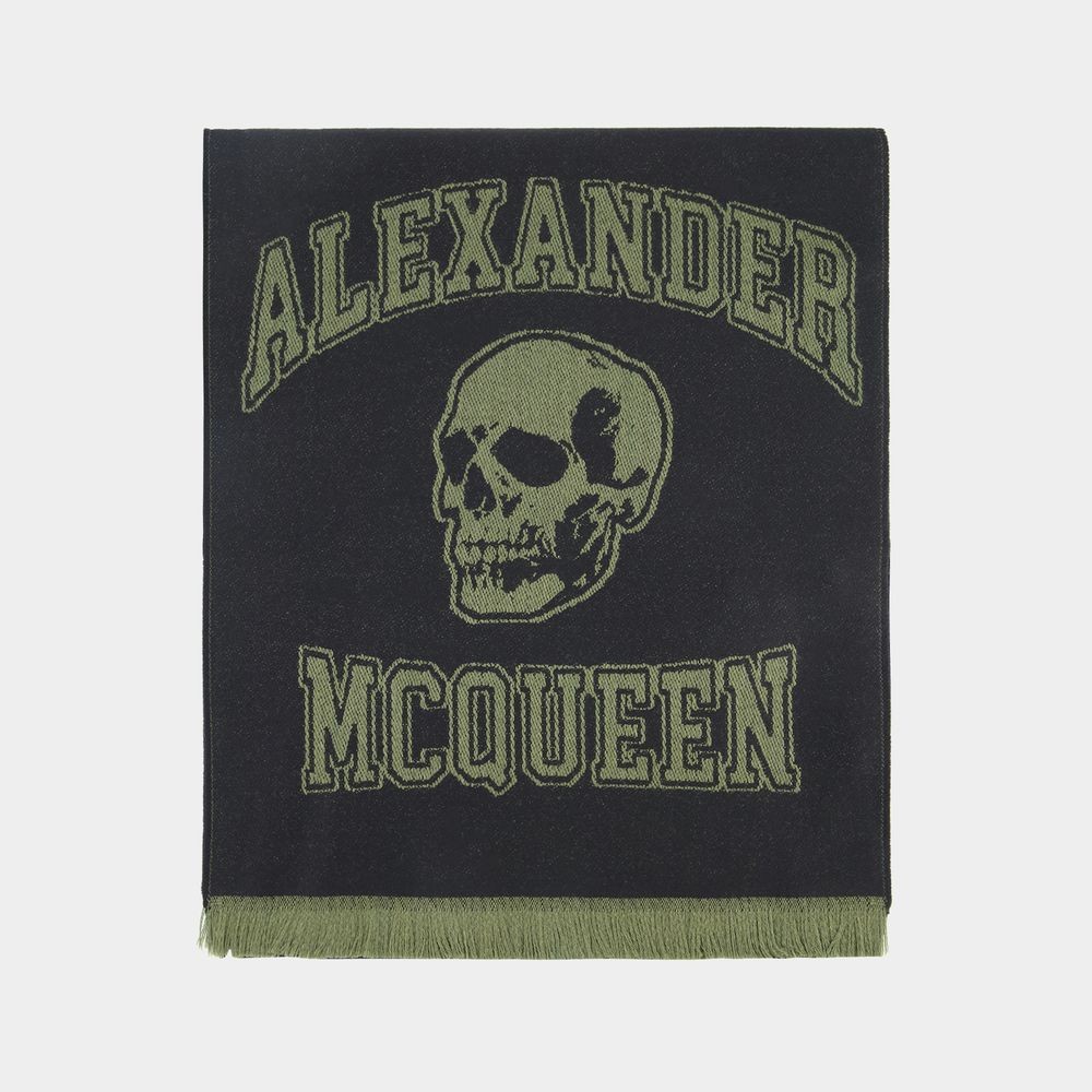 Alexander Mcqueen Varsity Skull Logo Scarf In Black