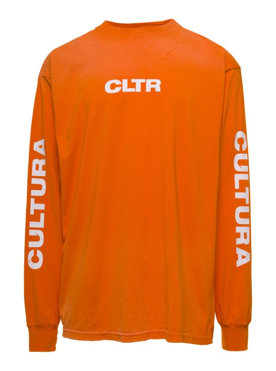 Shop Cultura Orange Crewneck Sweatshirt With Contrasting Cltr Print In Jersey