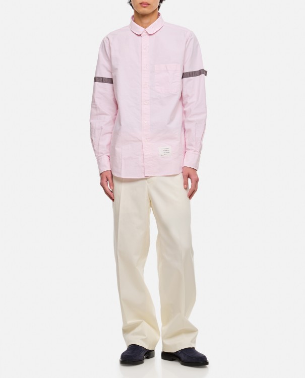 Shop Thom Browne Straight Fit Mini Round Collar Cotton Shirt In Purple