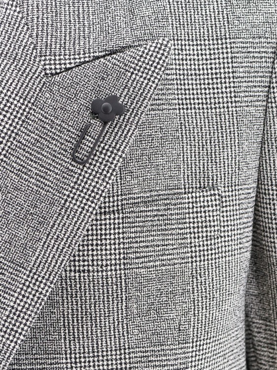 Shop Lardini Prince Of Wales Blazer In Grey