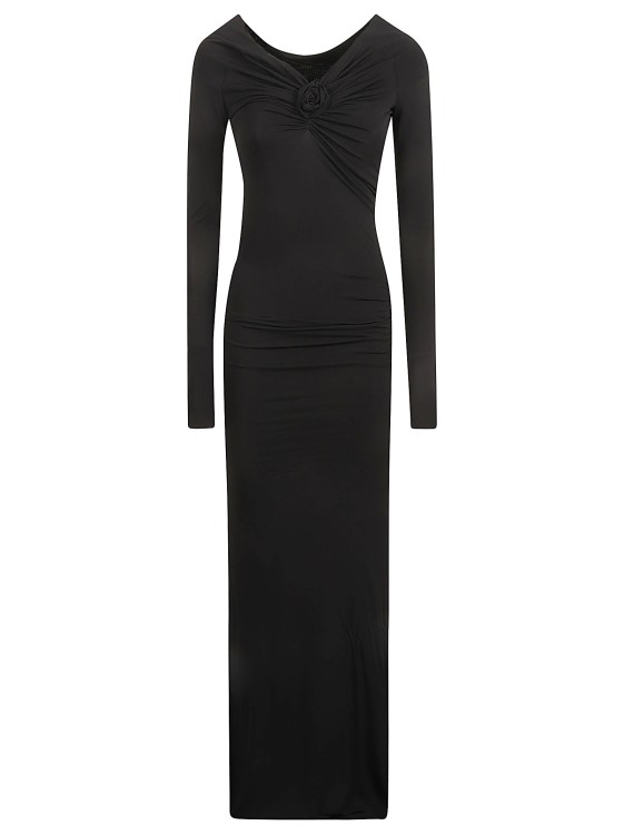 Shop Blumarine V-neck Bardot-sleeves Dress In Black