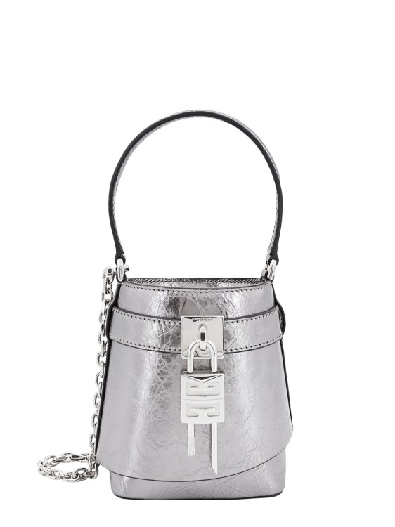 Shop Givenchy Laminated Leather Micro Bucket Bag In Silver