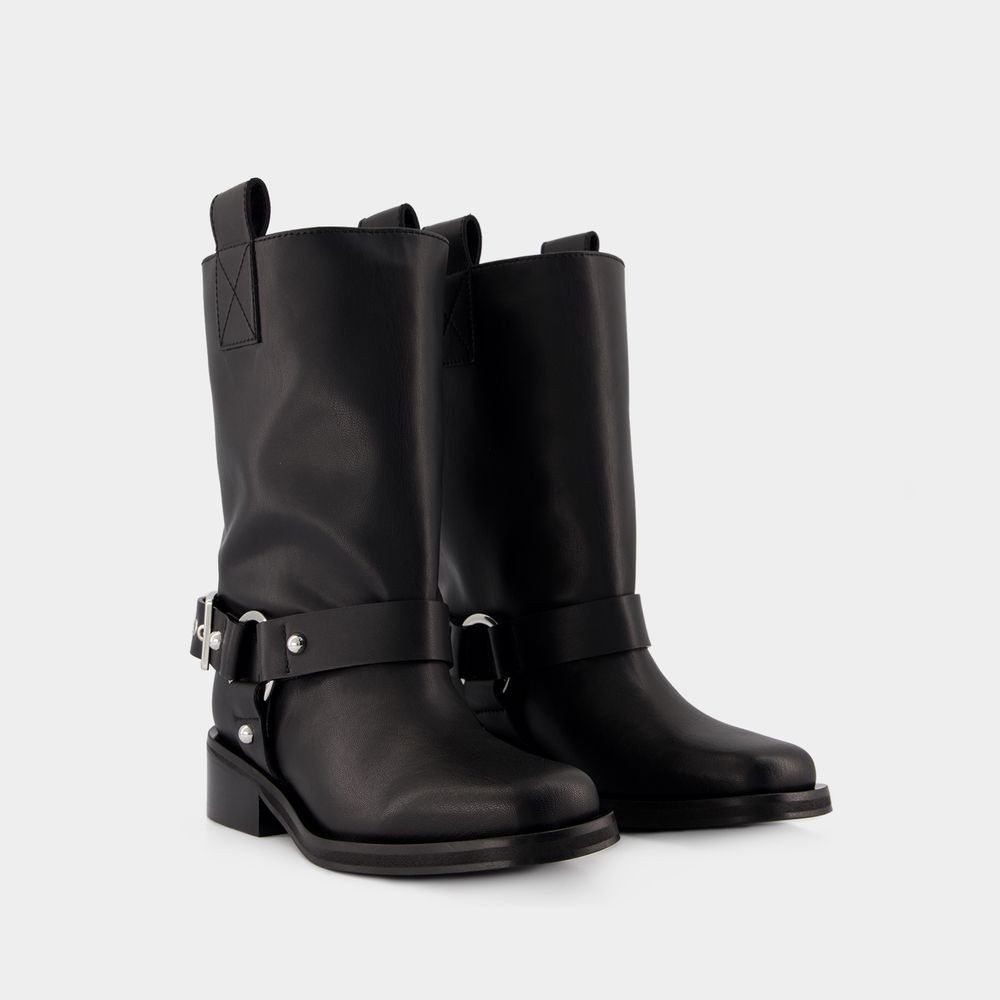 Shop Ganni Biker Tubular Boots - Synthetic Leather - Black