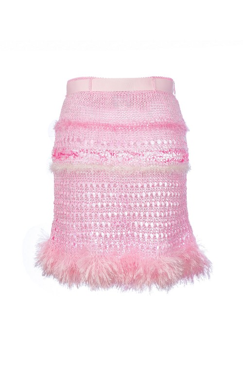 Shop Andreeva Baby Pink Handmade Knit Skirt