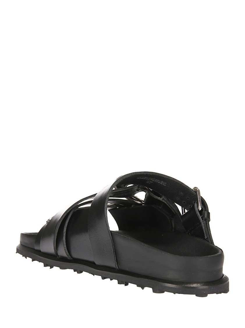 Shop Marine Serre Buckled Leather Slippers In Black