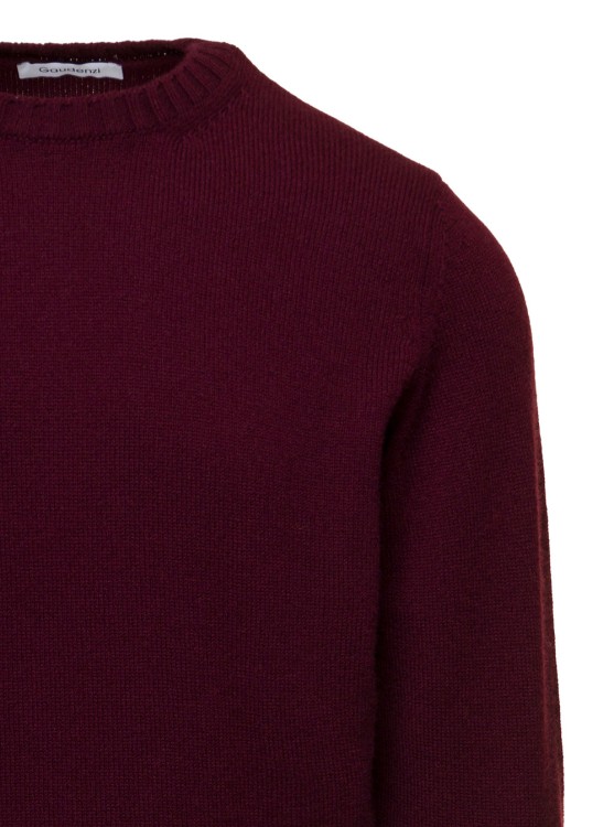 Shop Gaudenzi Bordeaux Crewneck Sweater With Rib Trim In Wool And Cashmere In Black