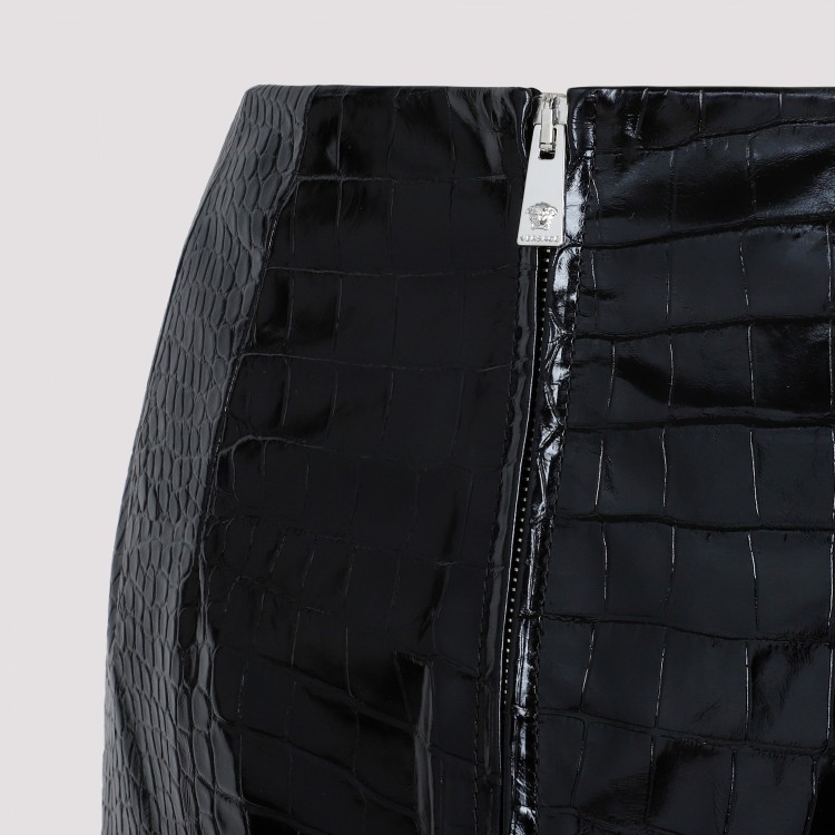 Shop Versace Crocodile Print Black Embossed Leather Skirt