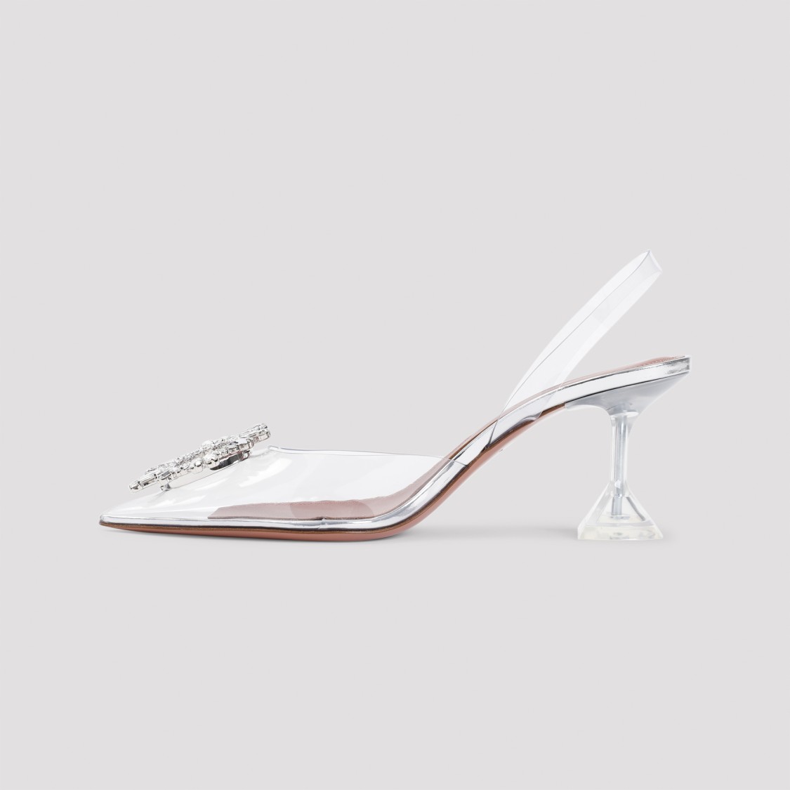 Amina Muaddi Transparent Begum Glass Slingback Heels In White