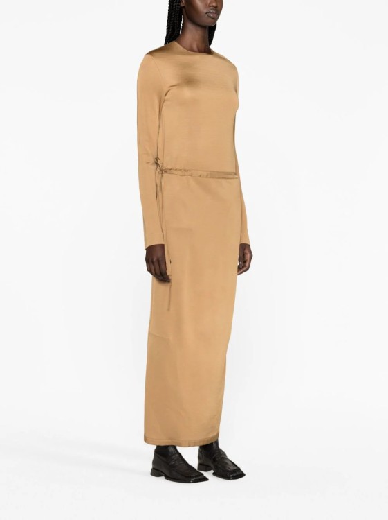 Shop Jil Sander Crew Neck Beige Maxi Dress In Brown