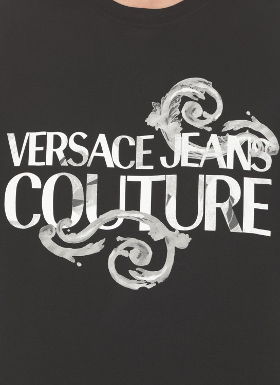 Shop Versace Jeans Couture T-shirt With Watercolor Logo In Black