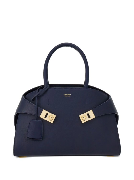 Ferragamo Medium Hug Leather Top Handle Bag In Black