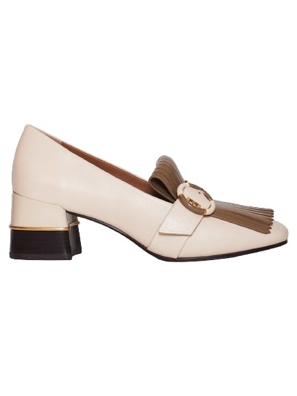 Tory Burch Moccasin In Cream Leather With Naplak Fringe In Neutrals