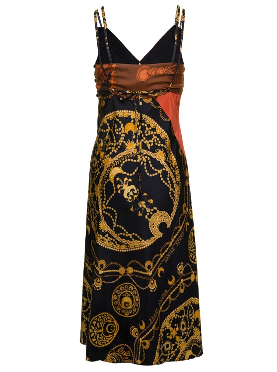 Shop Marine Serre Midi Multicolor Dress With Double Straps And Ornament Jewelry Print In Silk In Black