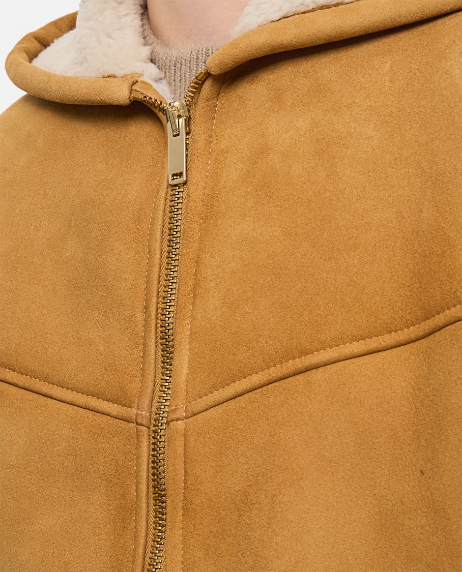 Halfboy Faux Shearling-trim Coat In Brown