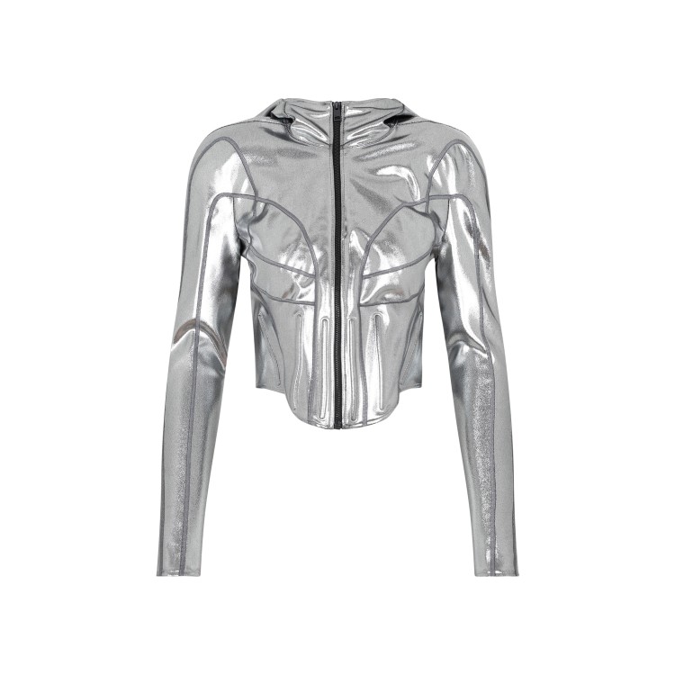 Mugler Chrome Silver Hooded Jacket In White