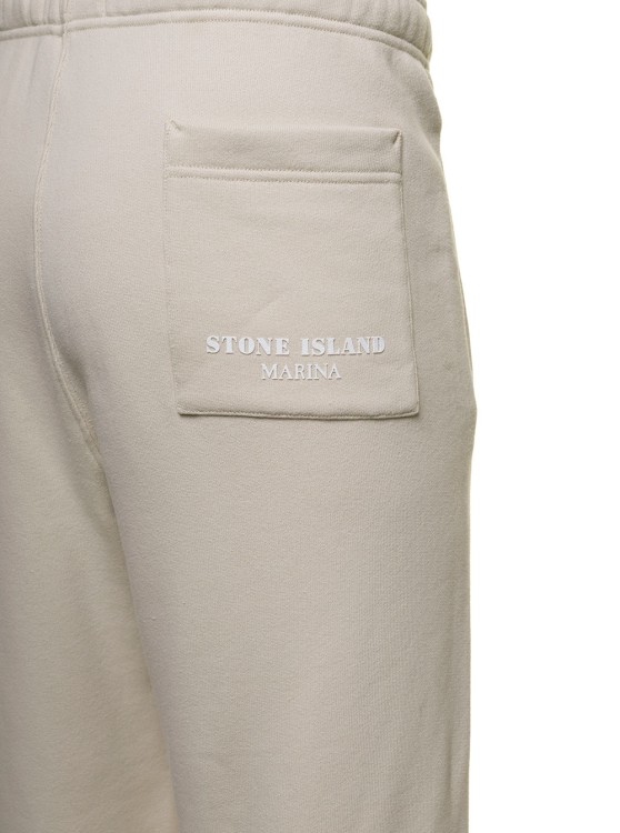 Shop Stone Island White Jogger Pants With Contrasting Logo Embroidery In Cotton