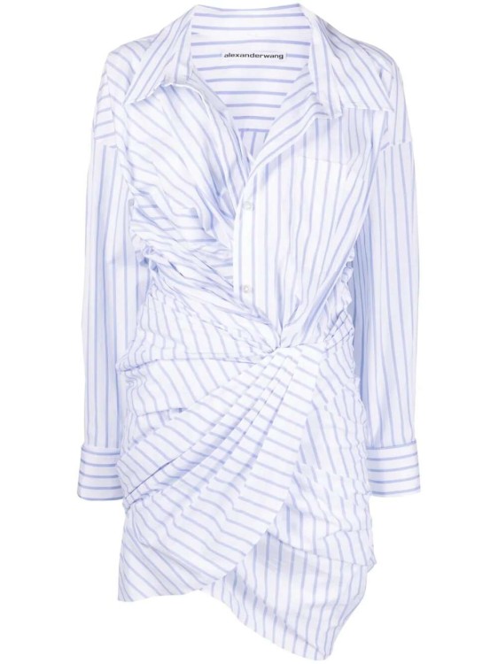 Shop Alexander Wang Striped Asymmetric Shirt Dress In White