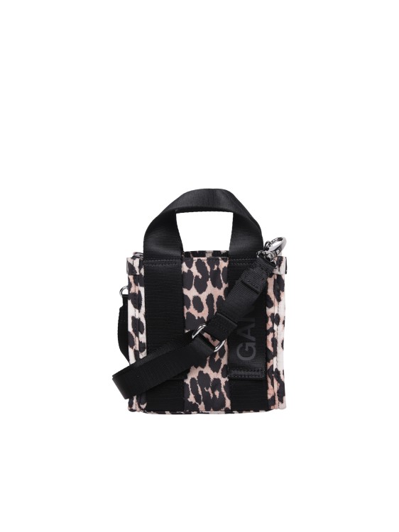 Ganni Leopard-print Tote Bag In Black