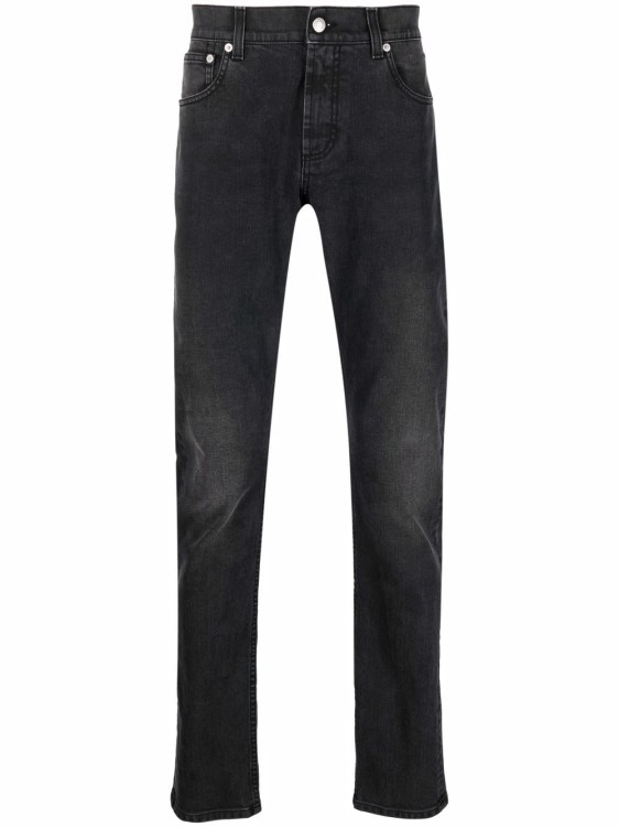 Shop Alexander Mcqueen Washed-black Cotton-blend Skinny-cut Denim Jeans