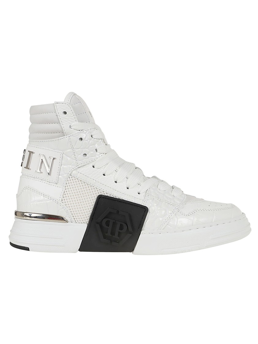 Philipp Plein Sleek High-top Sneakers With Luxurious Calf Leather And Iconic Brand Detailing In White