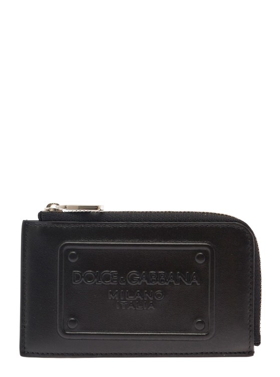 Dolce & Gabbana Black Card-holder With Tonal Logo Plaque In Smooth Leather
