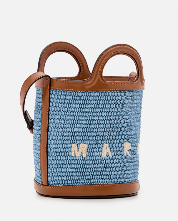 Shop Marni Micro Tropicalia Raffia Bucket Bag In Blue