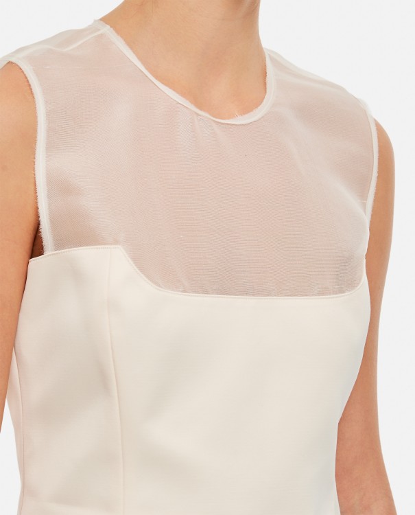 Khaite Sasmo Sleeveless Crepe And Mesh Top In Neutrals