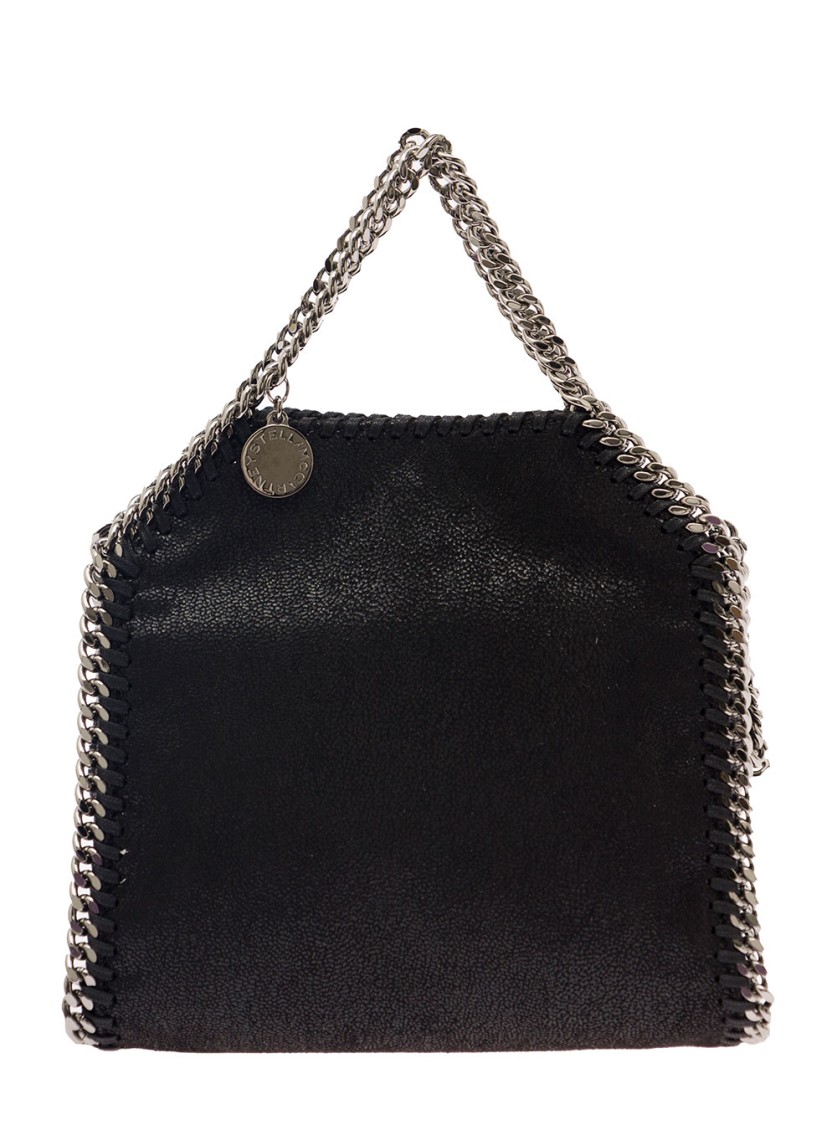 Stella Mccartney 3Chain' Mini Black Tote Bag With Logo Engraved On Charm In Faux Leather
