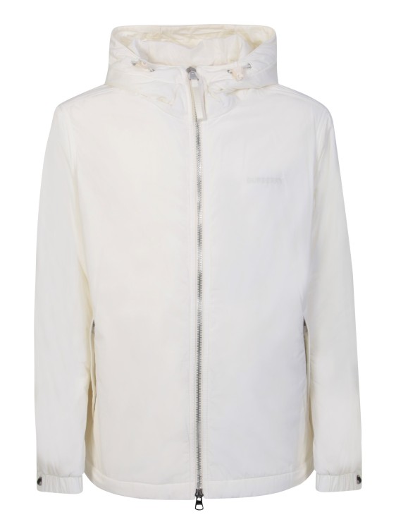 Shop Burberry White Hooded Jacket