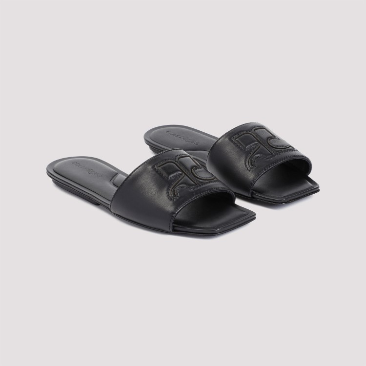 Shop Courrèges Black Leather Ac Slides Sandal