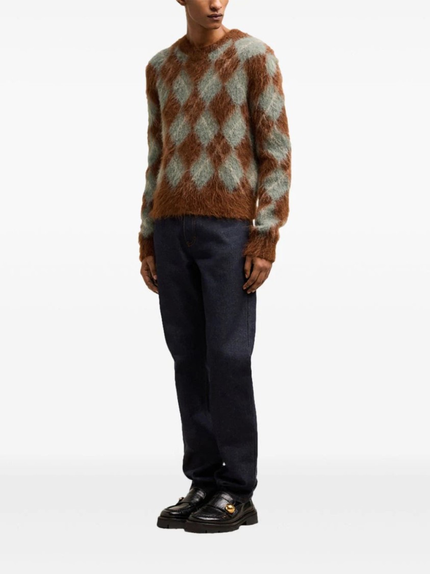 AMI ALEXANDRE MATTIUSSI AMI ARGYLE WOOL BLEND BRUSHED SWEATER 